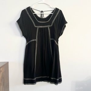 L*Space Black Baby Doll Short Sleeve Dress Cover Up w Gray Trim Back Tie Small